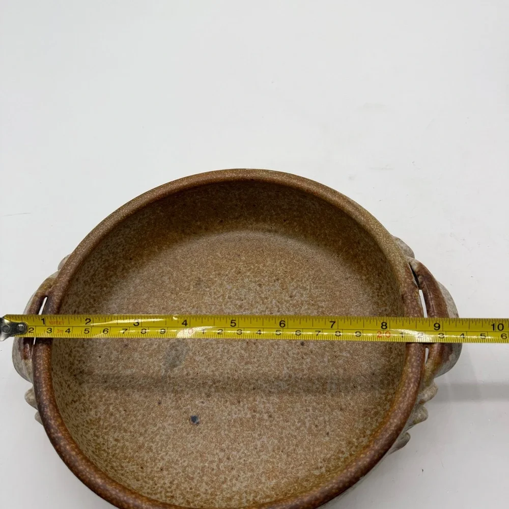 Schroeder Studio Pottery Signed Speckled Brown Stoneware Handled Serv. Bowl 9.5